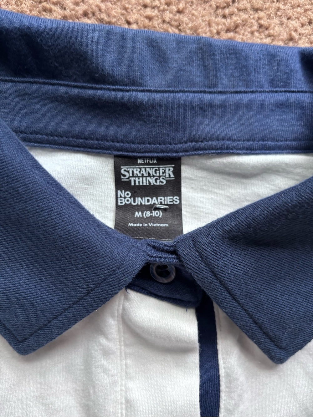 Hellfire Club White Long-Sleeve Crop Polo with Navy Trim - Picture 3 of 3